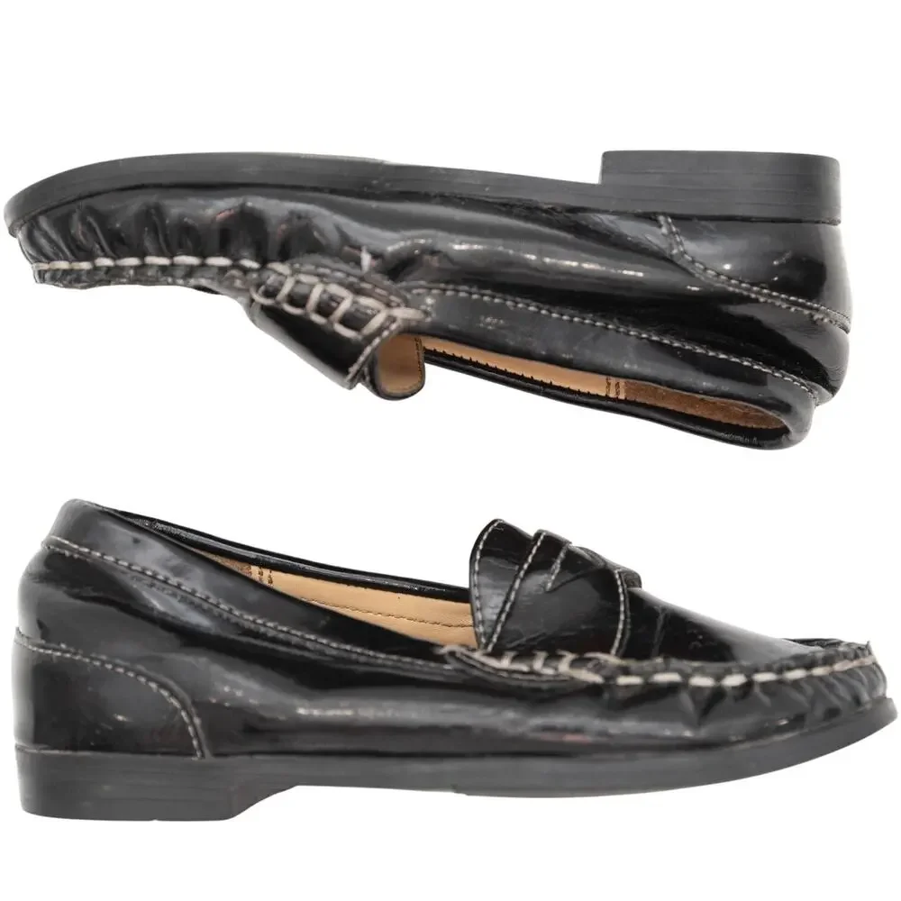 Cole Haan Toddler Black Patent Leather Moc Toe Air Penny Loafers Size 8